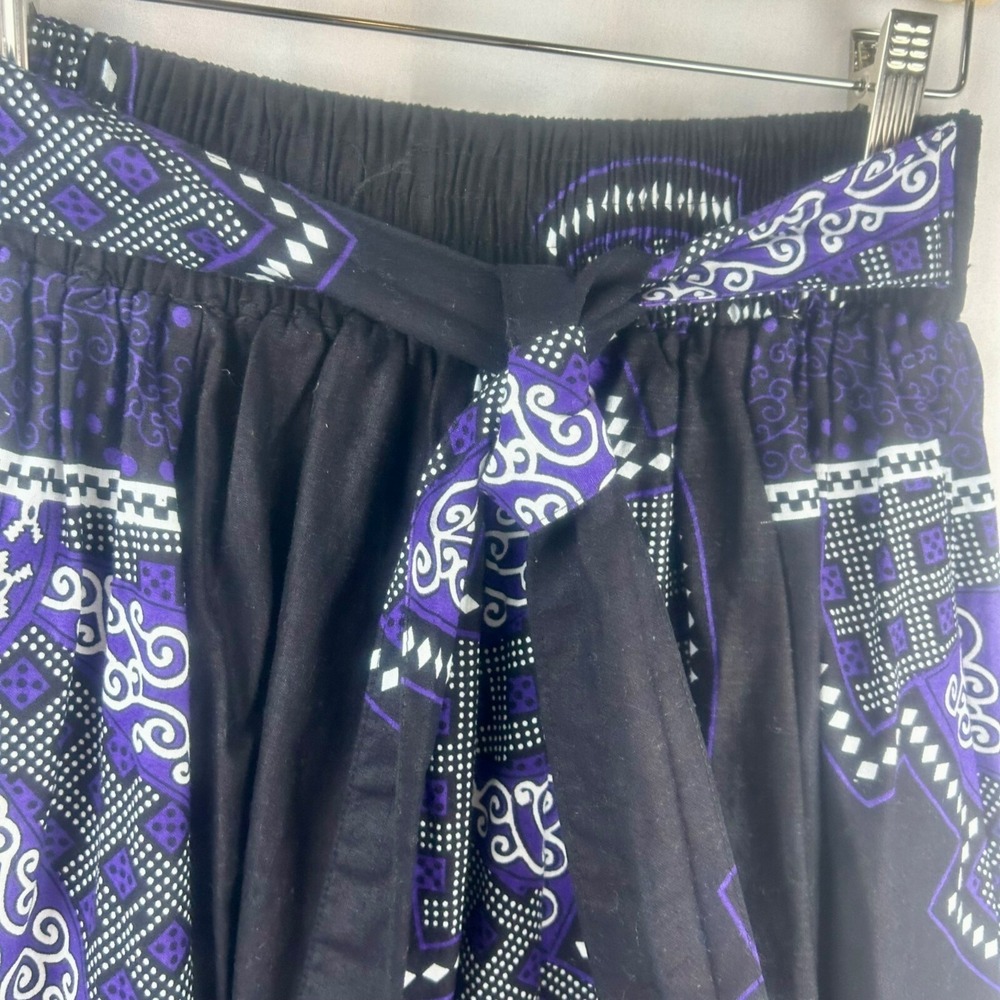 African Kente Dashiki Midi Skirt Women One Size Purple Elastic Waist Full A Line - Picture 3 of 6
